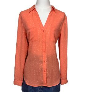 Candie’s Orange Polka Dot Button-Down Blouse Size M Long Sleeve 100% Polyester